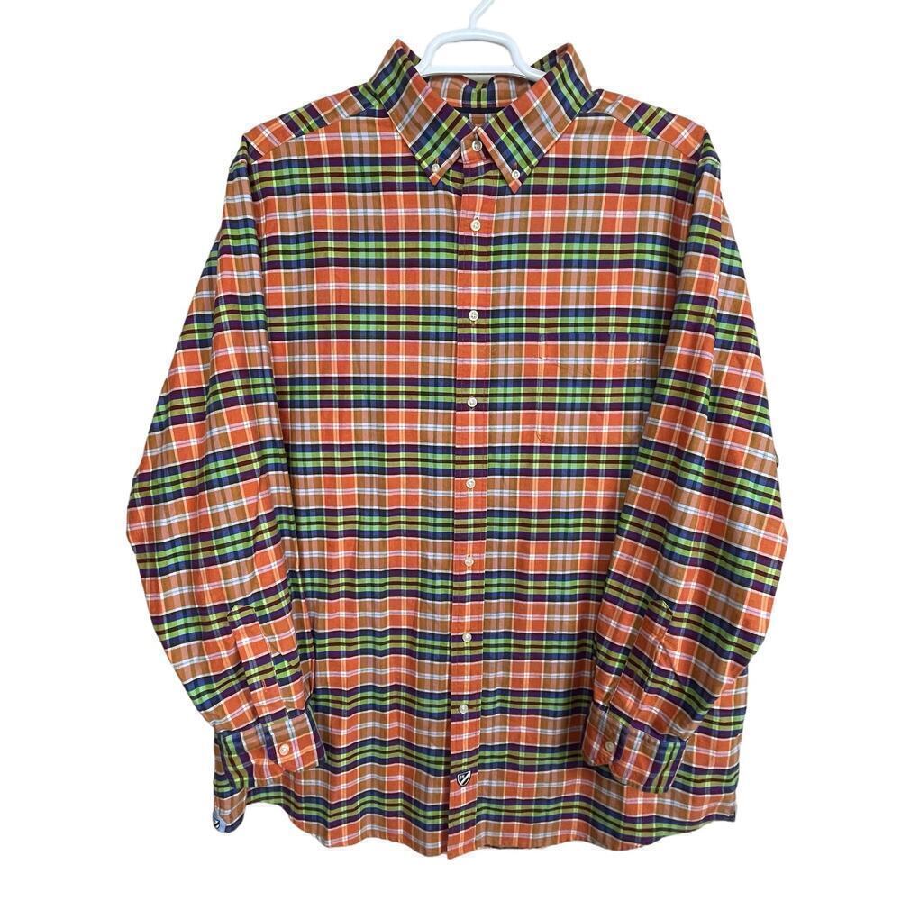 Cremieux Classics Sz 3XT Tall Shirt Orange Blue Green Plaid L/S Button Up